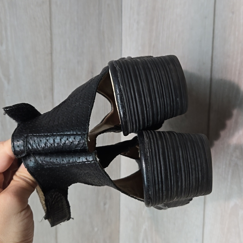 Fly London Black Perforated Peep-Toe Wedge Sandals - Picture 7 of 16